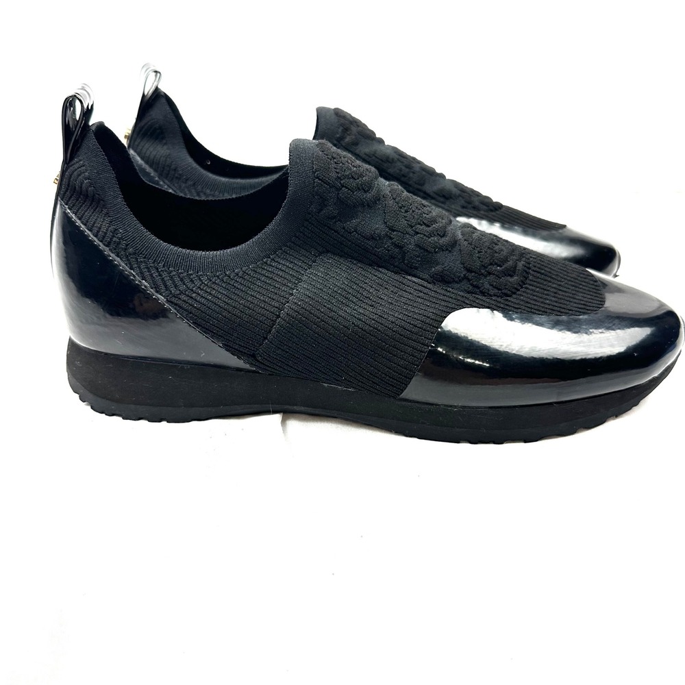 Taryn Rose Cara Knit Rose Embroidered Patent Slip On Sneakers Womens SZ 8 Black - Picture 12 of 16